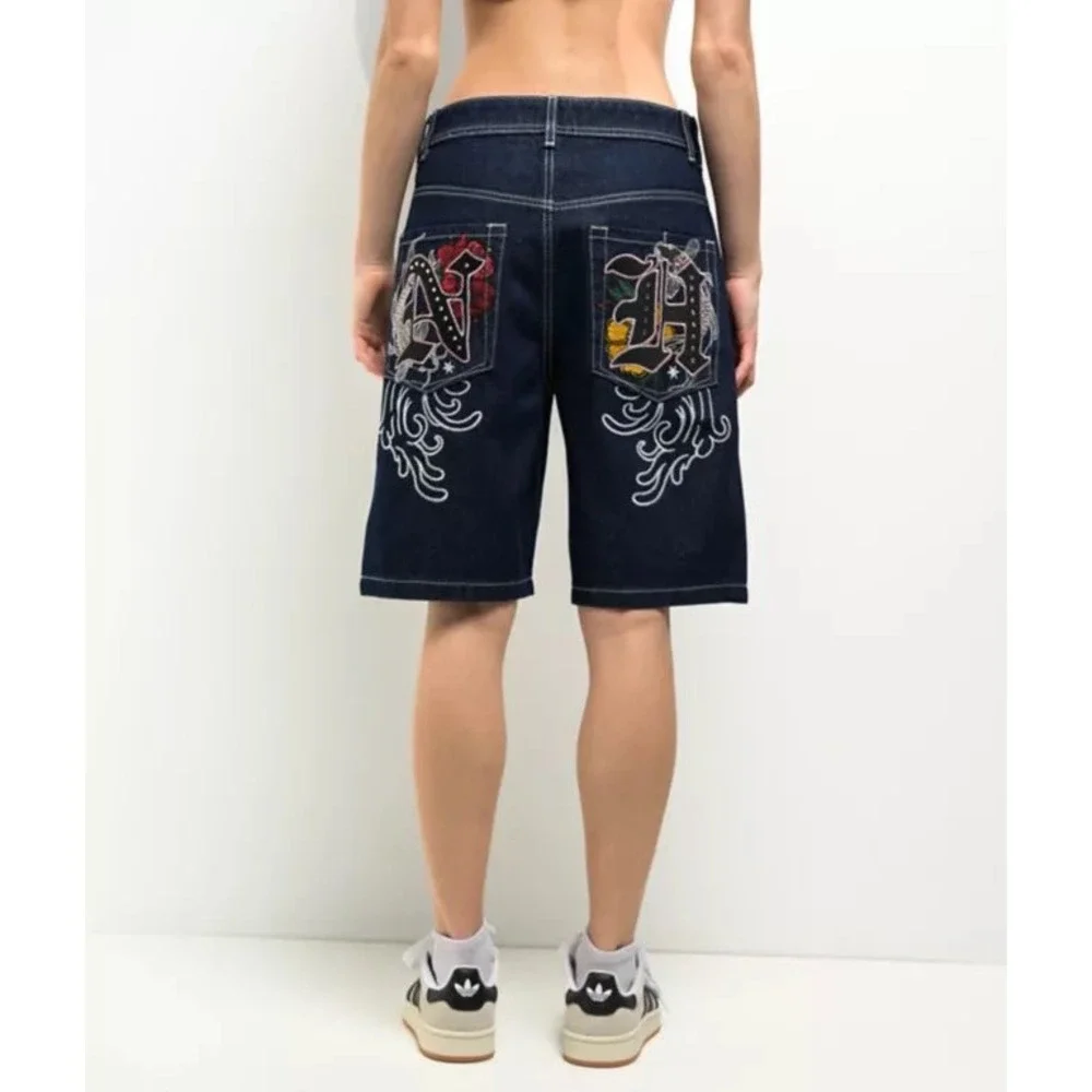 Idle NH Y2K Aesthetic Jorts Denim Street Wear Embroidery Women Size4